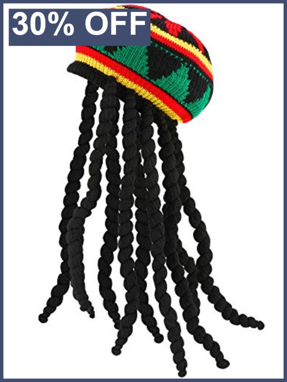 Unbranded Rasta Hat with Black Dreadlocks Wig Reggae Beanie